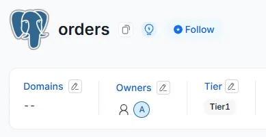 The orders table marked as Tier1 with an owner assigned
